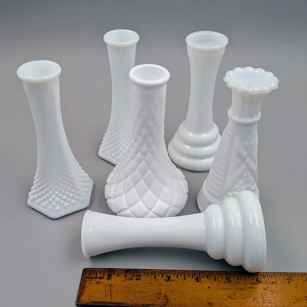 Sweet Collection of 6 Vintage Milk Glass Bud Vases |  Cottagecore Decor - Picture 13 of 13